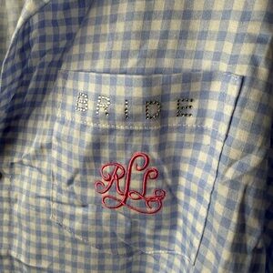 Ralph Lauren Light Blue Checkered women’s sleep Shirt. Bridal. Monogrammed
